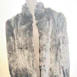 Vintage 60s 70s Genuine Rabbit Fur Coat Black